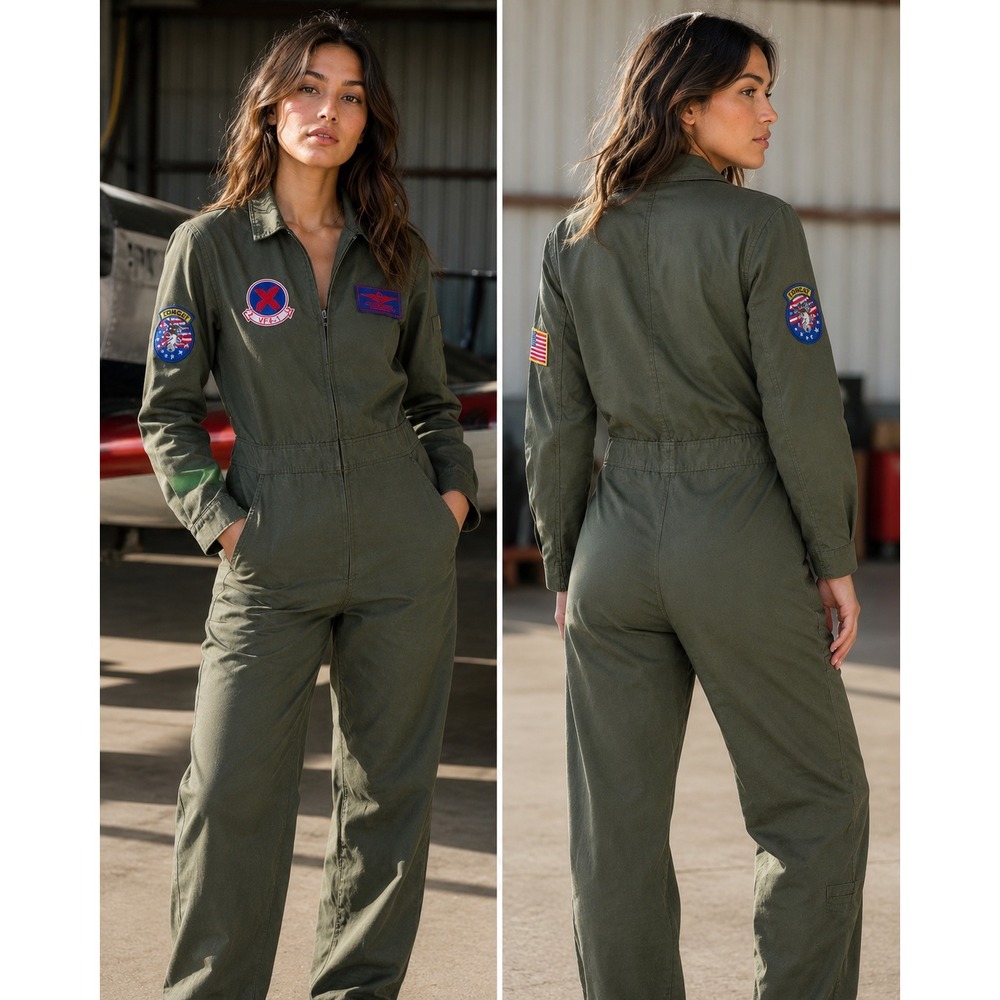 Top Gun Maverick Flight Suit Jumpsuit Olive Green Costume Patches S/M 01647205